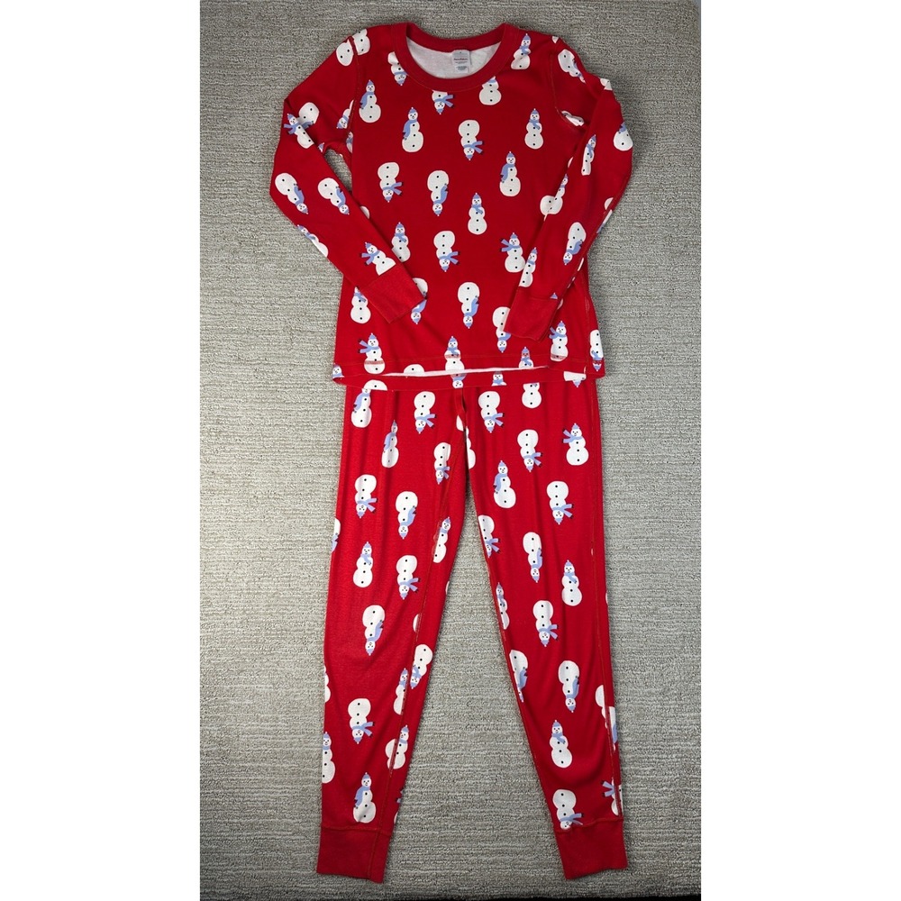 Hanna Andersson Red Snowman Organic Cotton Pajama Set Womens Medium 2 Piece PJ